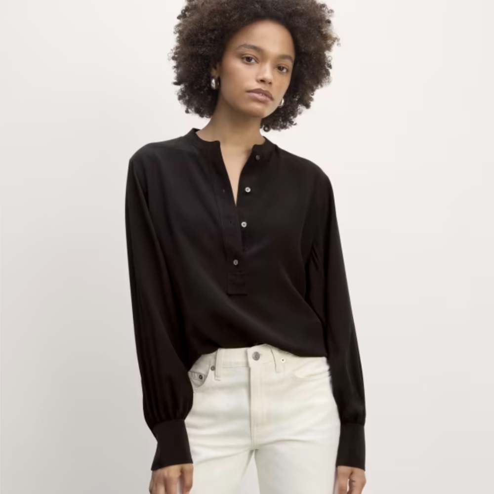 🆕 EVERLANE The Henley Shirt in Washable Silk
